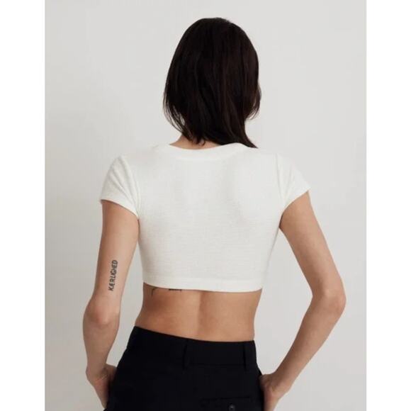 Madewell V-Neck Crop Textured Tee in Lighthouse Cream Size XL - Picture 3 of 10